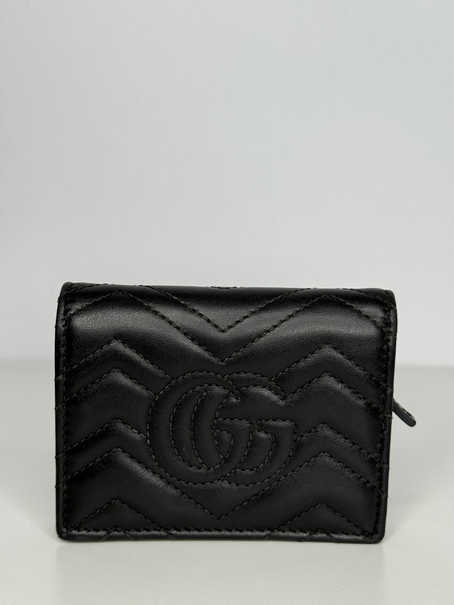 Gucci GG Marmont Black Calfskin Matelasse Card Case Wallet