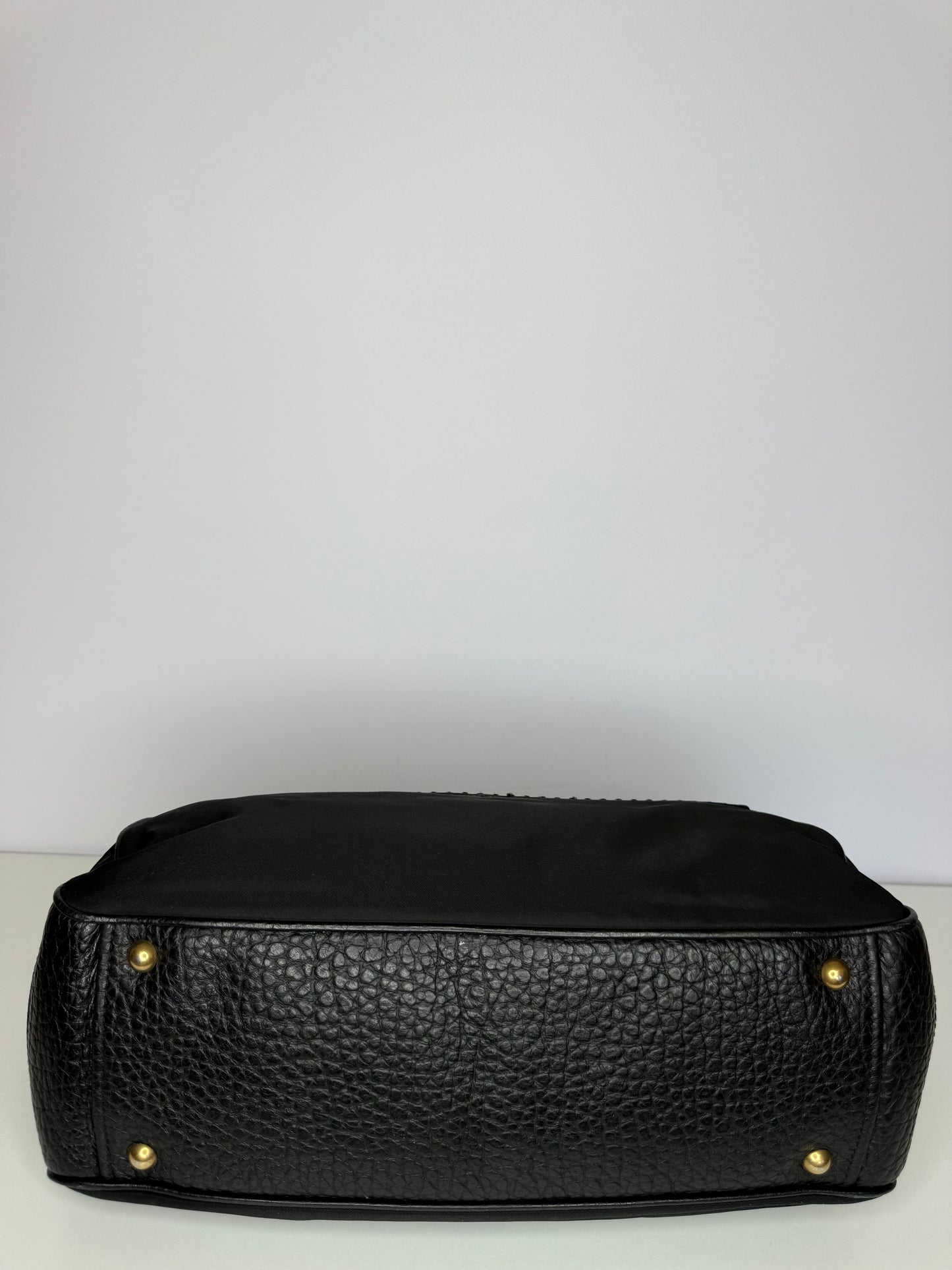 Prada Black Tessuto Nylon Bowler Bag with Vitello Leather Trim