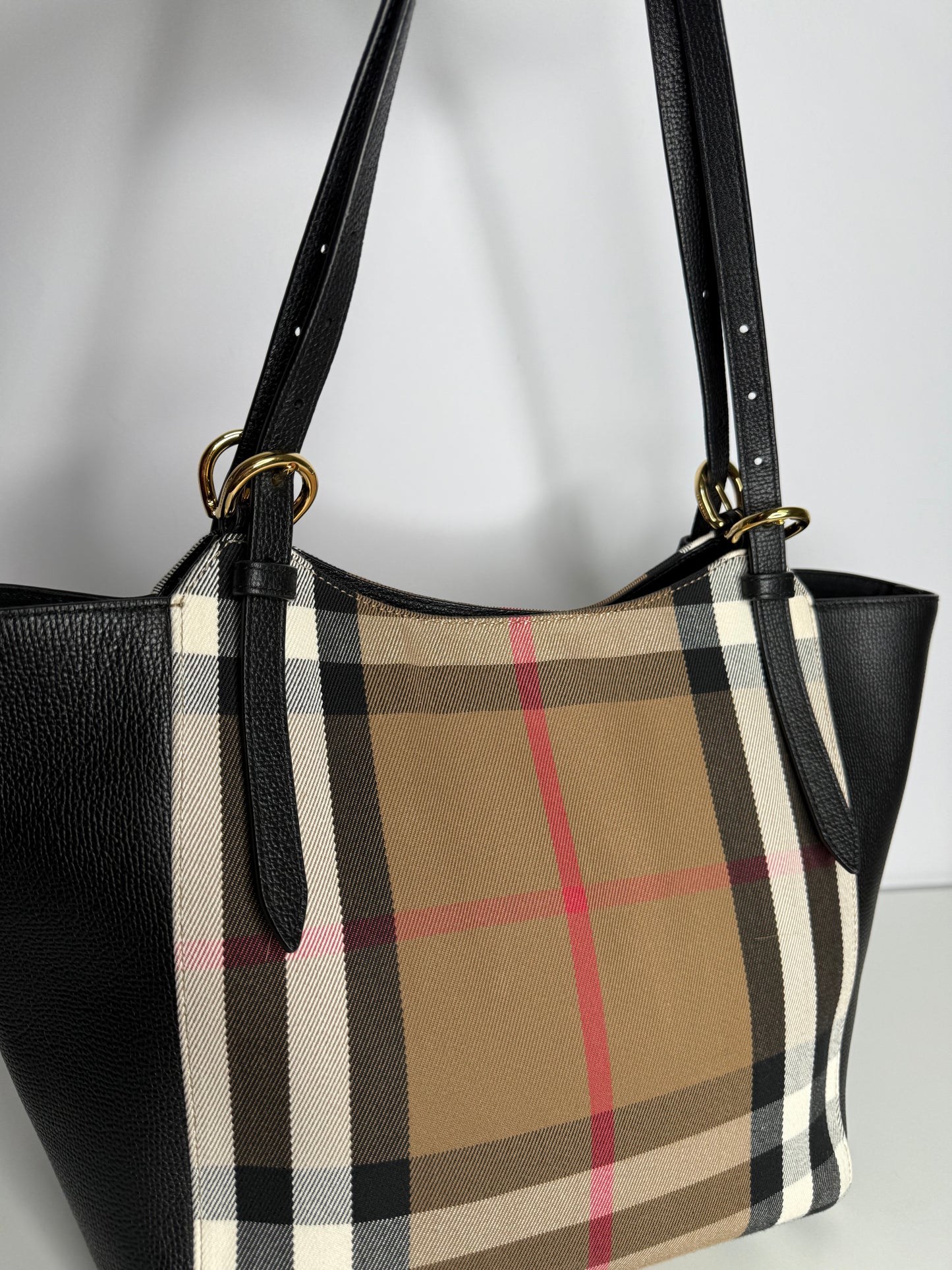 Burberry Black Leather and House Check Canvas Canterbury Tote Bag