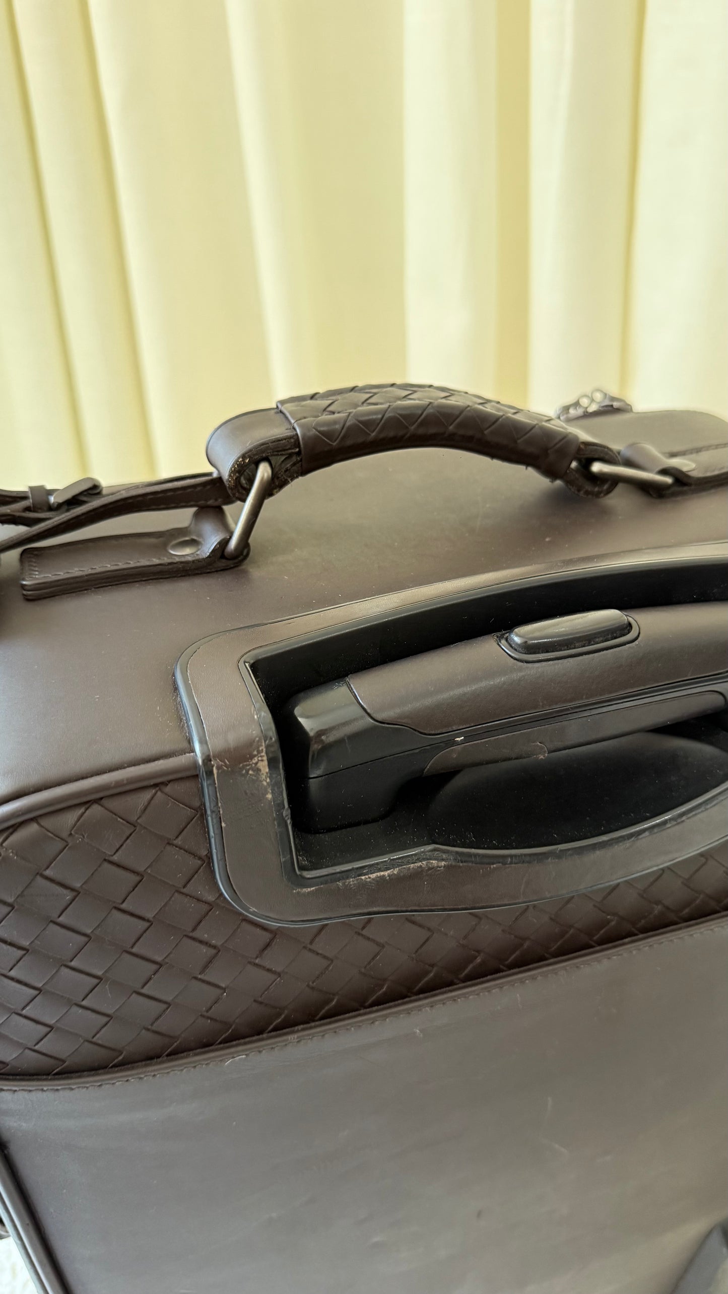 Bottega Veneta Chocolate Intrecciato Woven Leather Travel Trolley Suitcase
