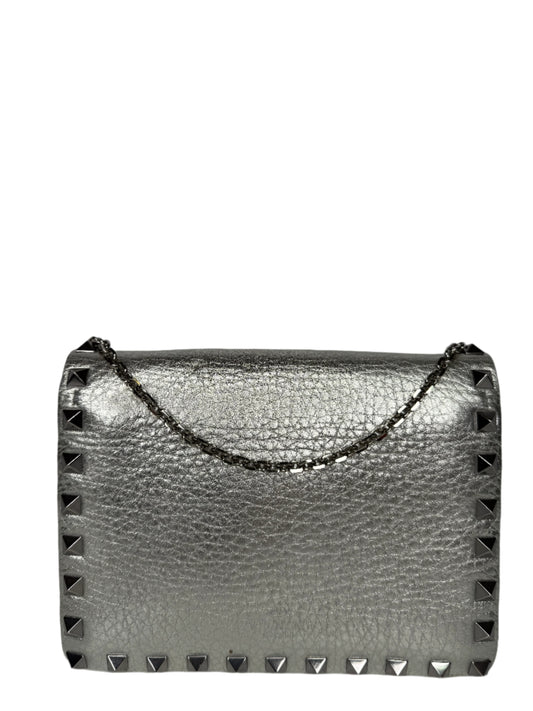 Valentino Garavani Rockstud Metallic Crackled Leather Clutch Bag