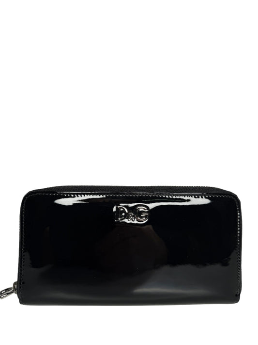 Dolce Gabbana Black Patent Leather Zippy Wallet