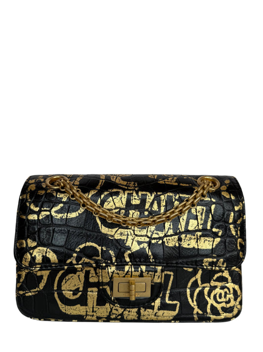 Chanel Reissue 2.55 Flap Bag Graffiti Crocodile Embossed Calfskin Mini