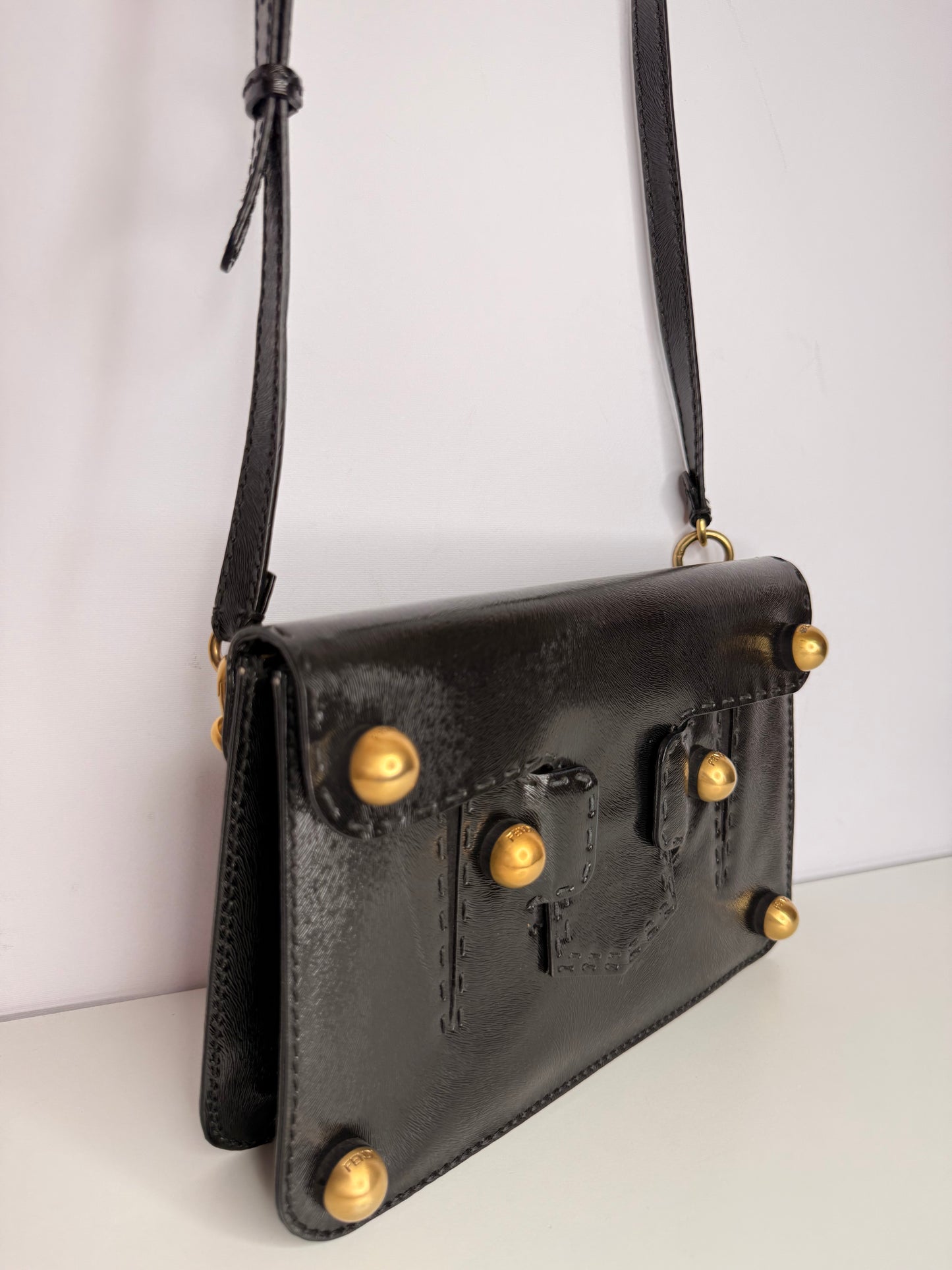 Fendi Glazed Calfskin Secret Code Crossbody Black