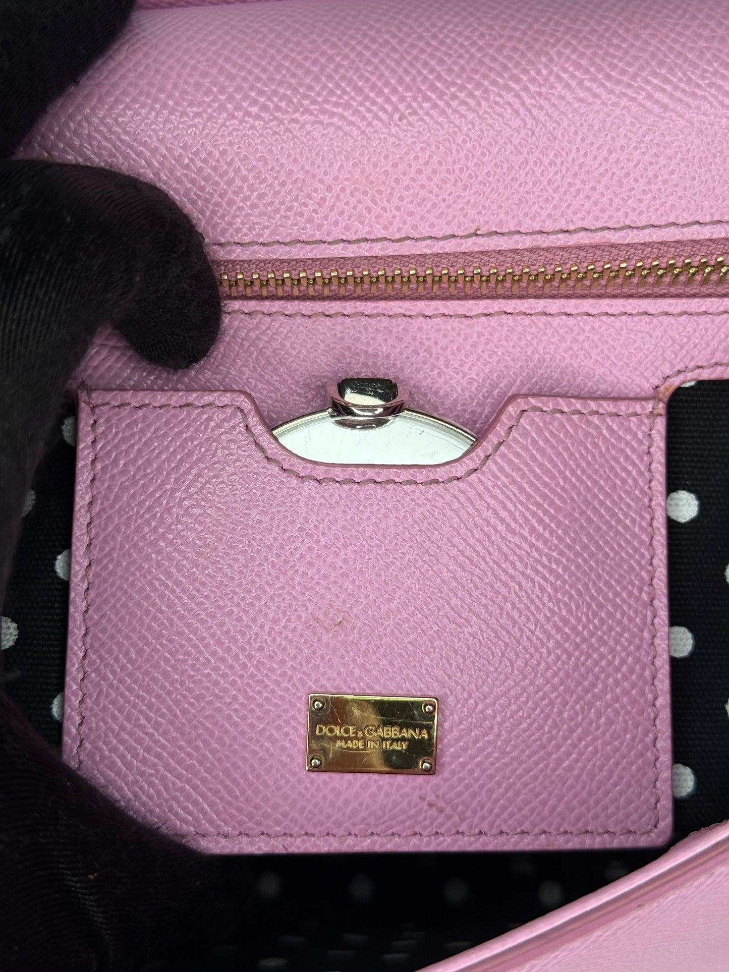 Dolce Gabbana Light Pink Dauphine Leather Medium Miss Sicily DG Family Patch
