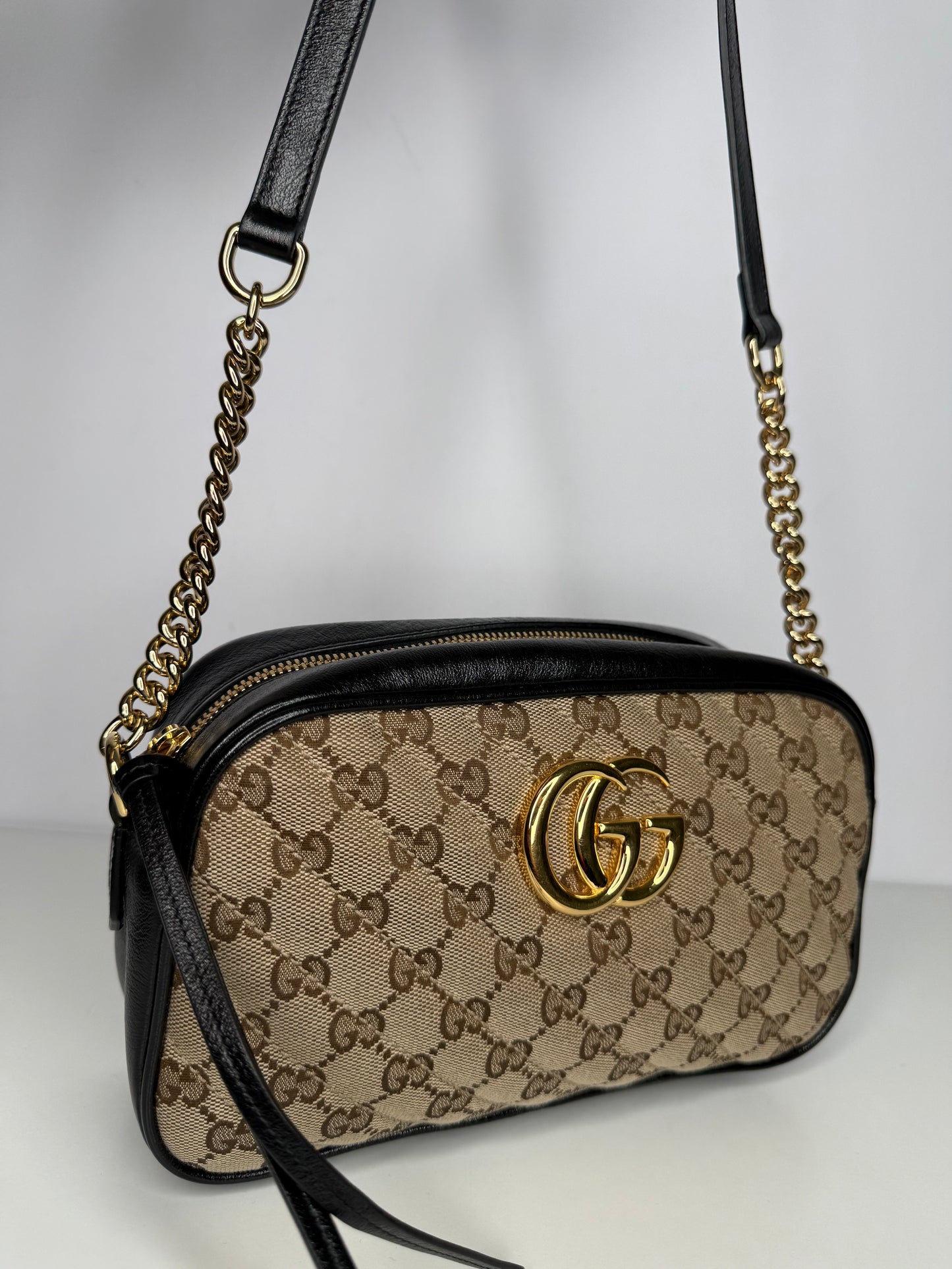 Gucci Beige/Black GG Matelasse Canvas and Leather GG Marmont Shoulder Bag