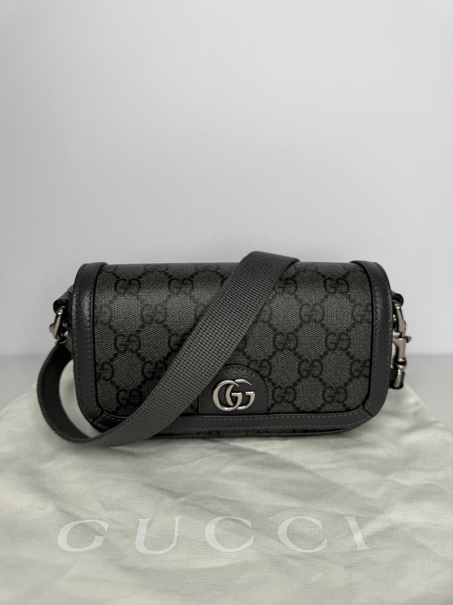 Gucci Ophidia GG Monogram Mini Bag Grey and Black