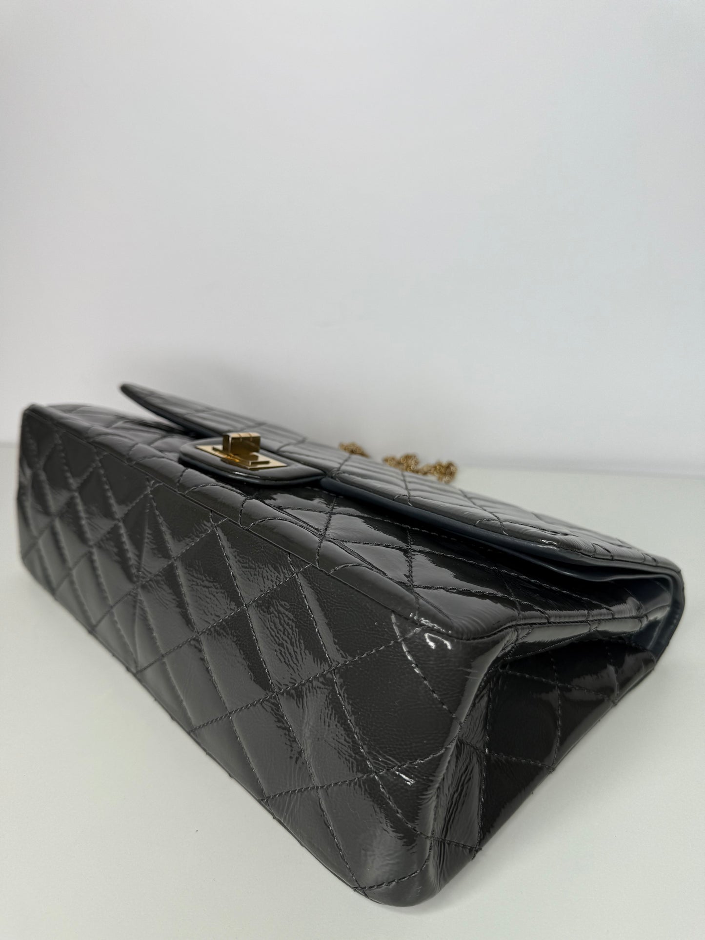 Chanel Grey 2.55 Reissue Quilted Patent  Leather 226 Flap Bag