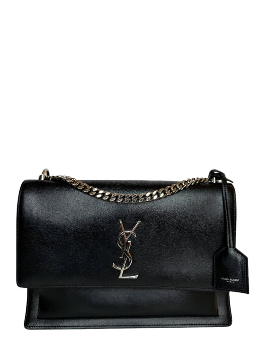 Saint Laurent Black Leather Medium Sunset Crossbody Bag