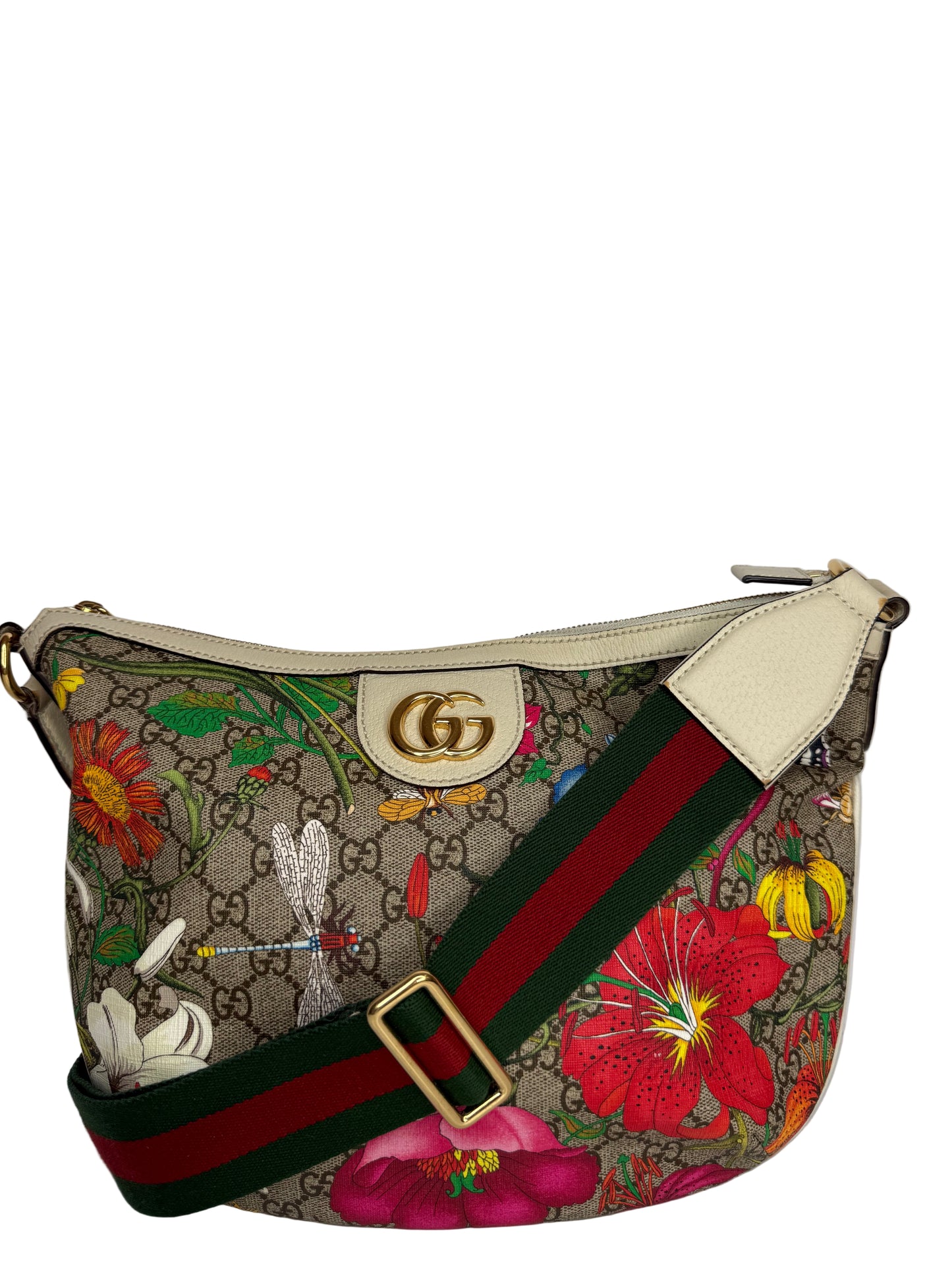 Gucci Ophidia Half Moon Hobo Flora GG Coated Canvas Small