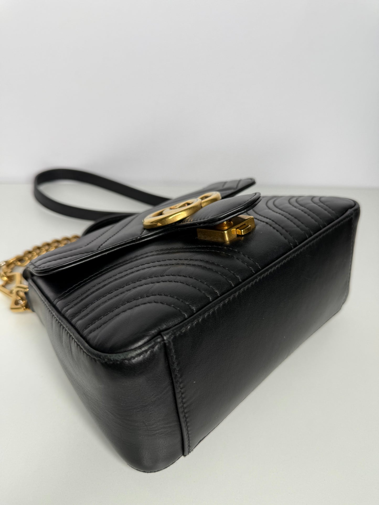 Gucci Mini GG Marmont Top Handle Black Calfskin Matelasse