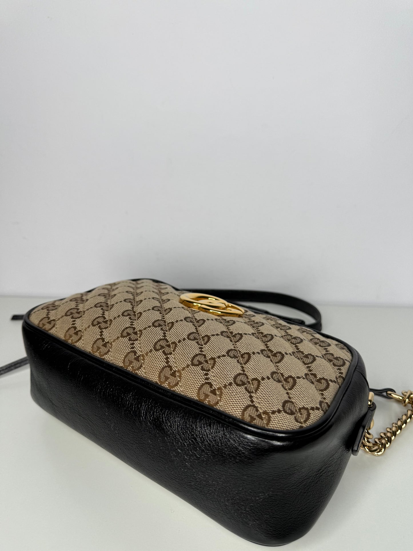 Gucci Beige/Black GG Matelasse Canvas and Leather GG Marmont Shoulder Bag