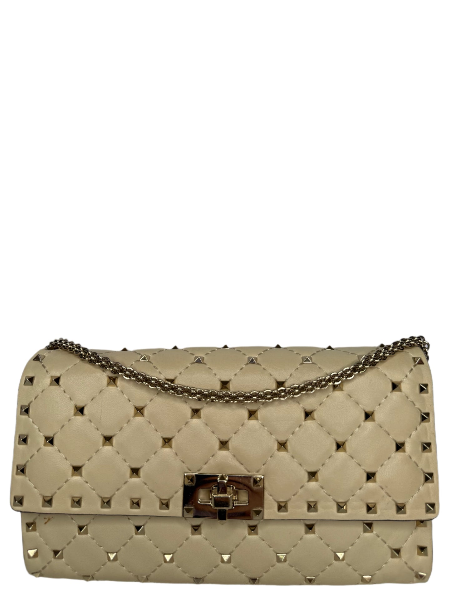 Valentino Ivory Leather Rockstud Spike Shoulder Flap Bag