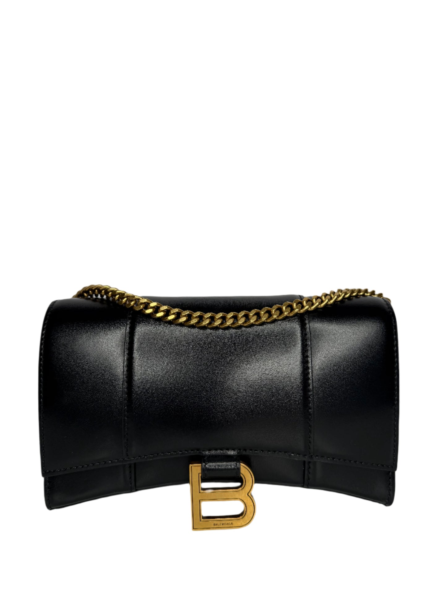 Balenciaga Hourglass Mini Wallet On Chain in Black Calfskin Leather