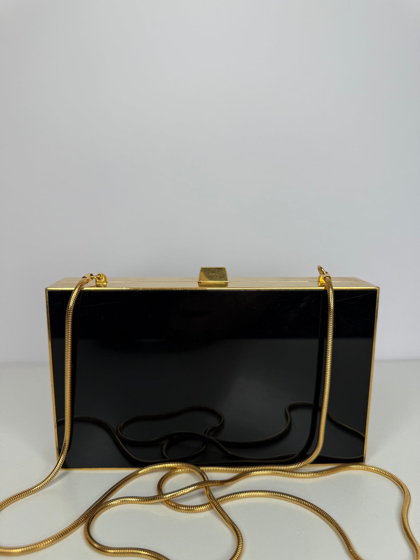 Yves Saint Laurent Plexiglass Minaudiere Tuxedo Box Clutch Black