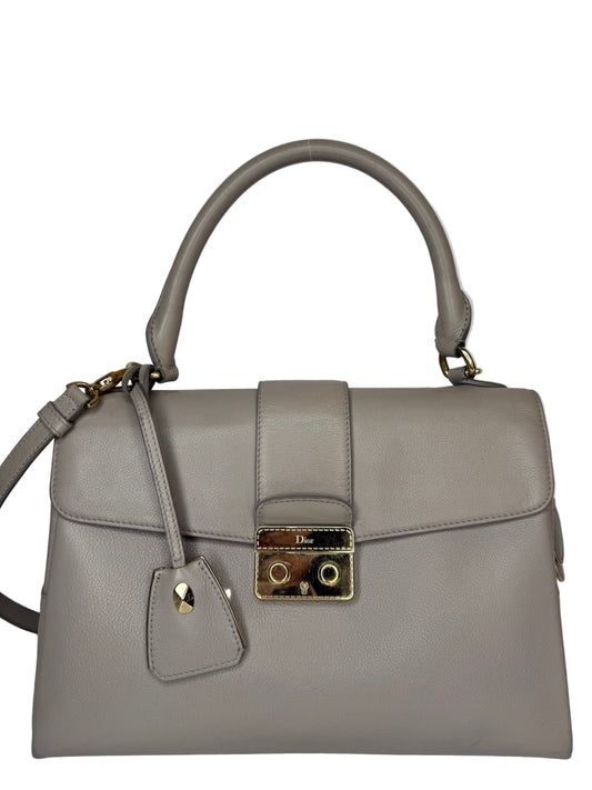 Christian Dior Grey Leather New Lock Top Handle Bag