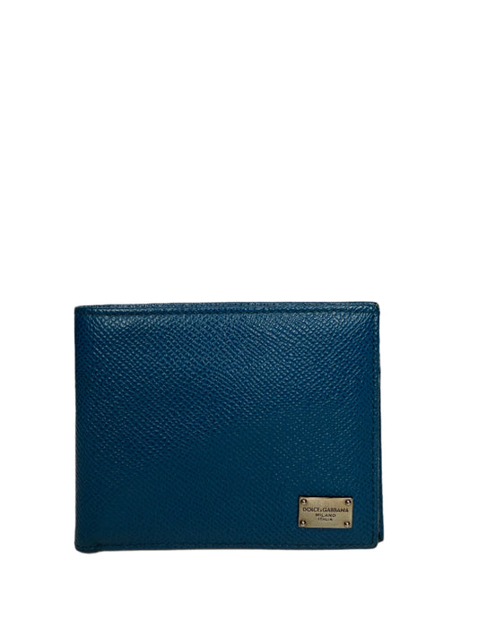 Dolce Gabbana Blue Leather Logo Bifold Compact Wallet