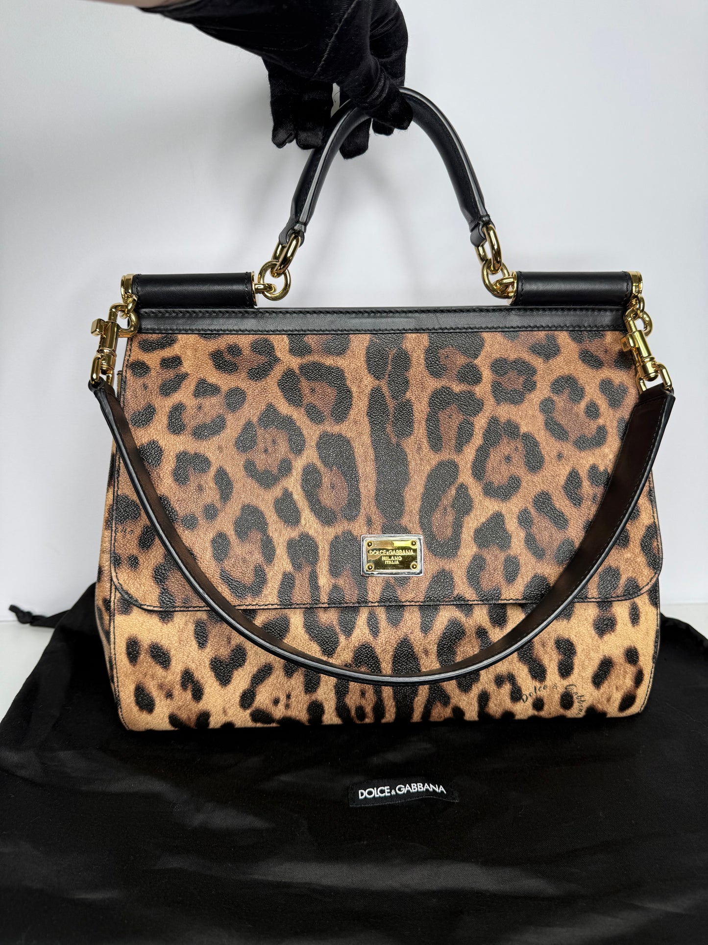 Dolce Gabbana Leopard Print Large Miss Sicily Top Handle Bag