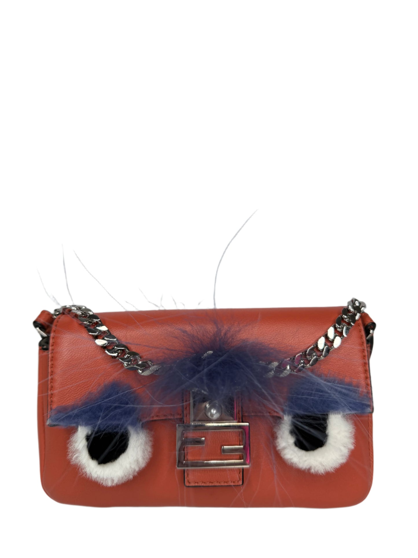 Fendi Orange Micro Monster Leather Baguette