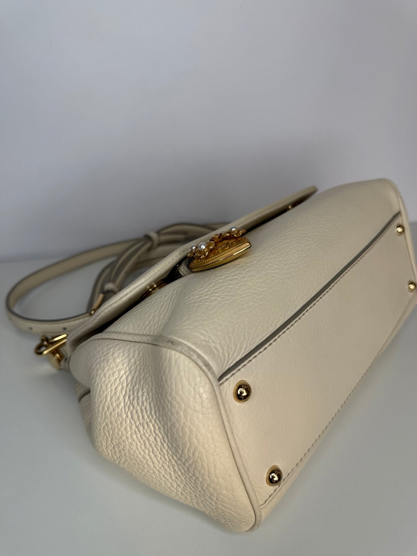 Dolce Gabbana Off White Leather Medium Miss Sicily Top Handle Bag