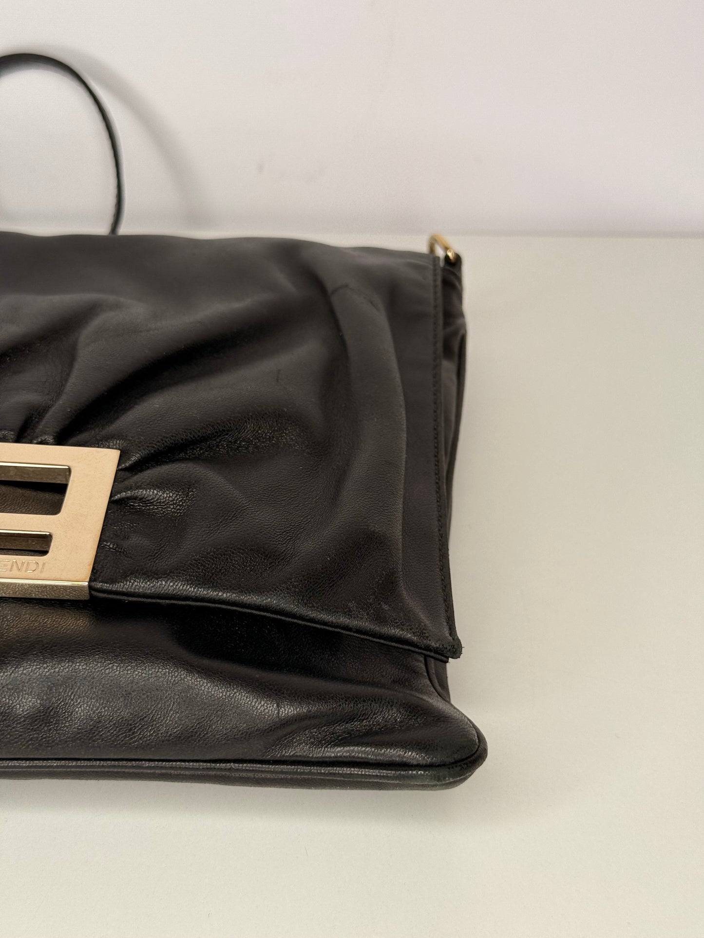 Fendi Black Leather Mia Flap Shoulder Bag