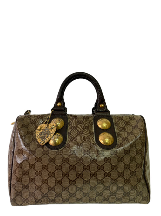 Gucci Beige/Ebony GG Crystal Coated Canvas Babouska Boston Bag