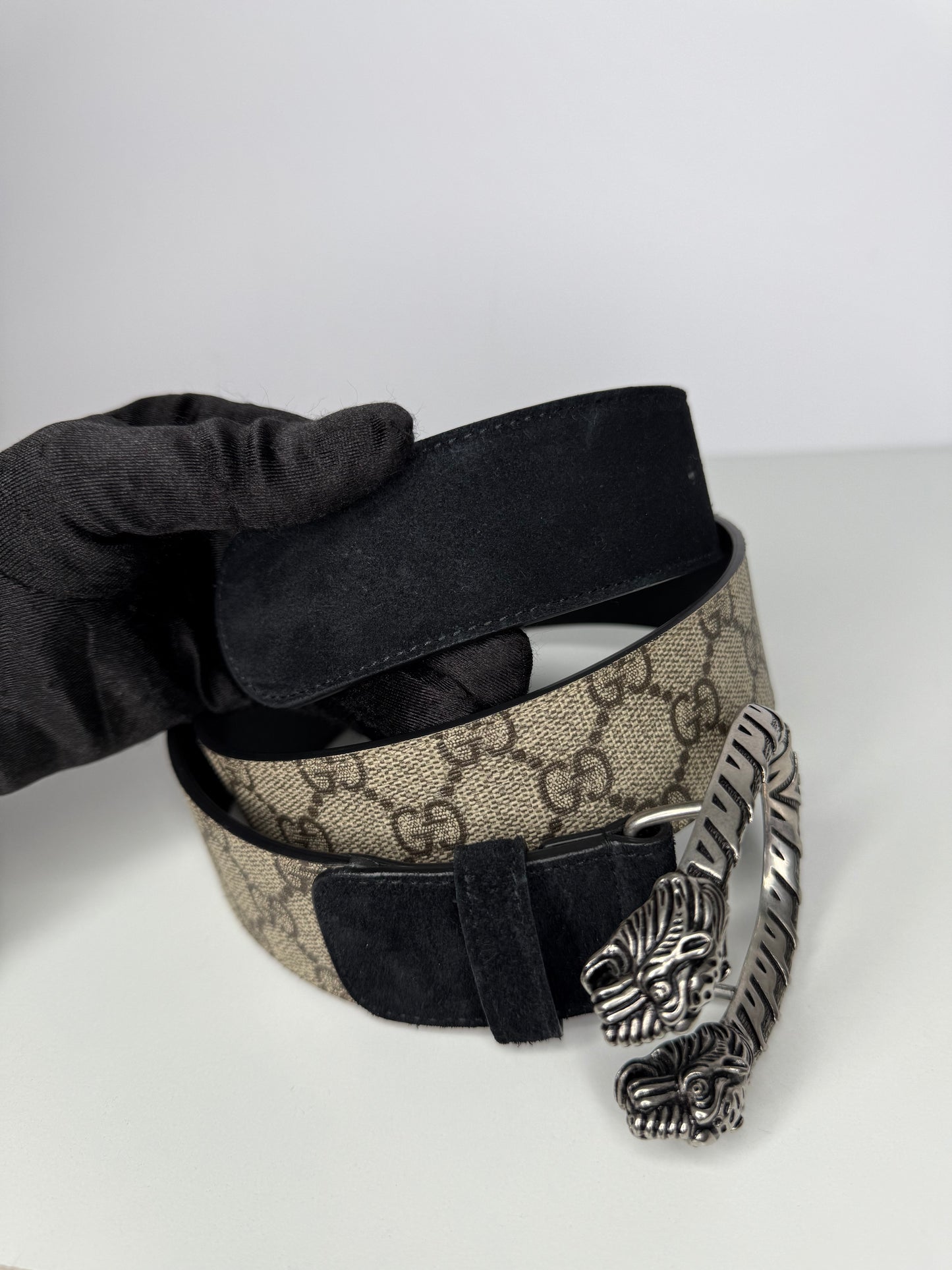 Gucci GG Supreme Monogram Suede Dionysus Belt