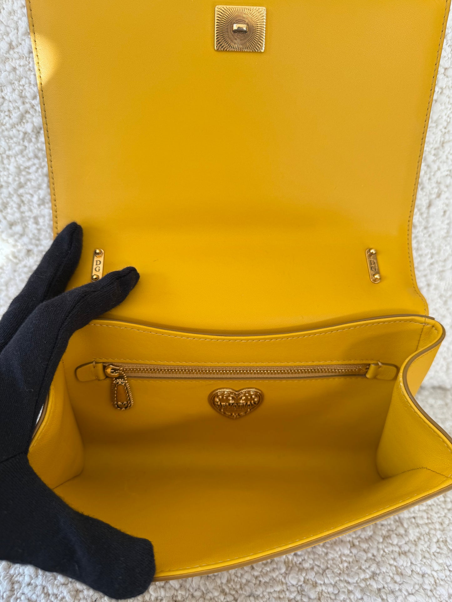 Dolce Gabbana Devotion Quilted Nappa Leather Yellow Medium Shoulder Bag