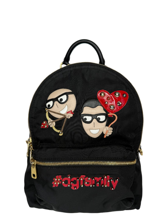 Dolce Gabbana Black Nylon DG Family Cupid Vulcano Print Backpack