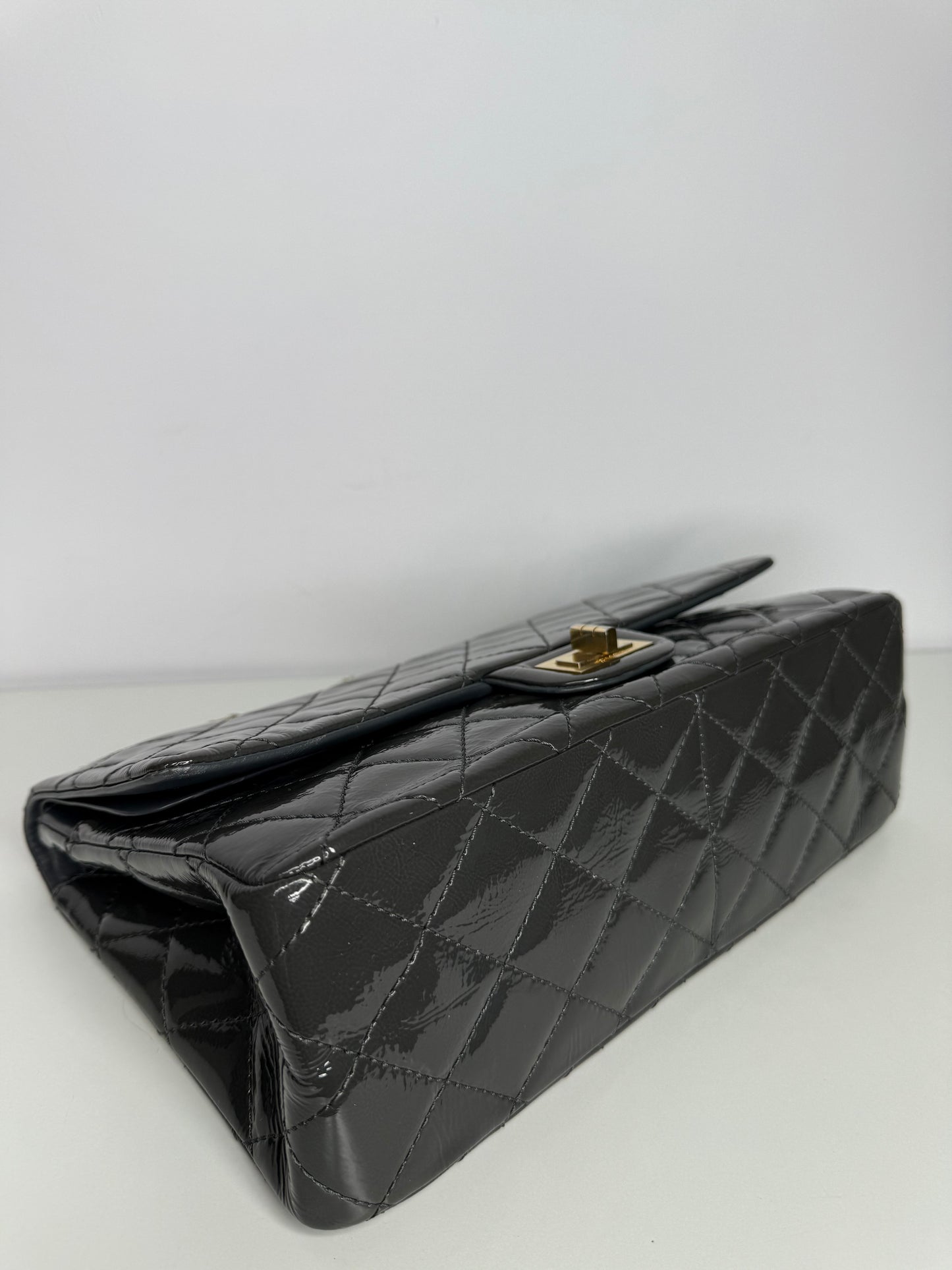 Chanel Grey 2.55 Reissue Quilted Patent  Leather 226 Flap Bag