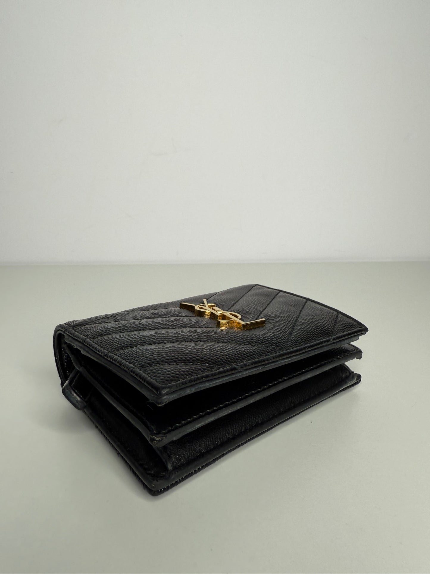 Saint Laurent Cassandre Matelassé Small Envelope Wallet In Grain De Poudre Leather