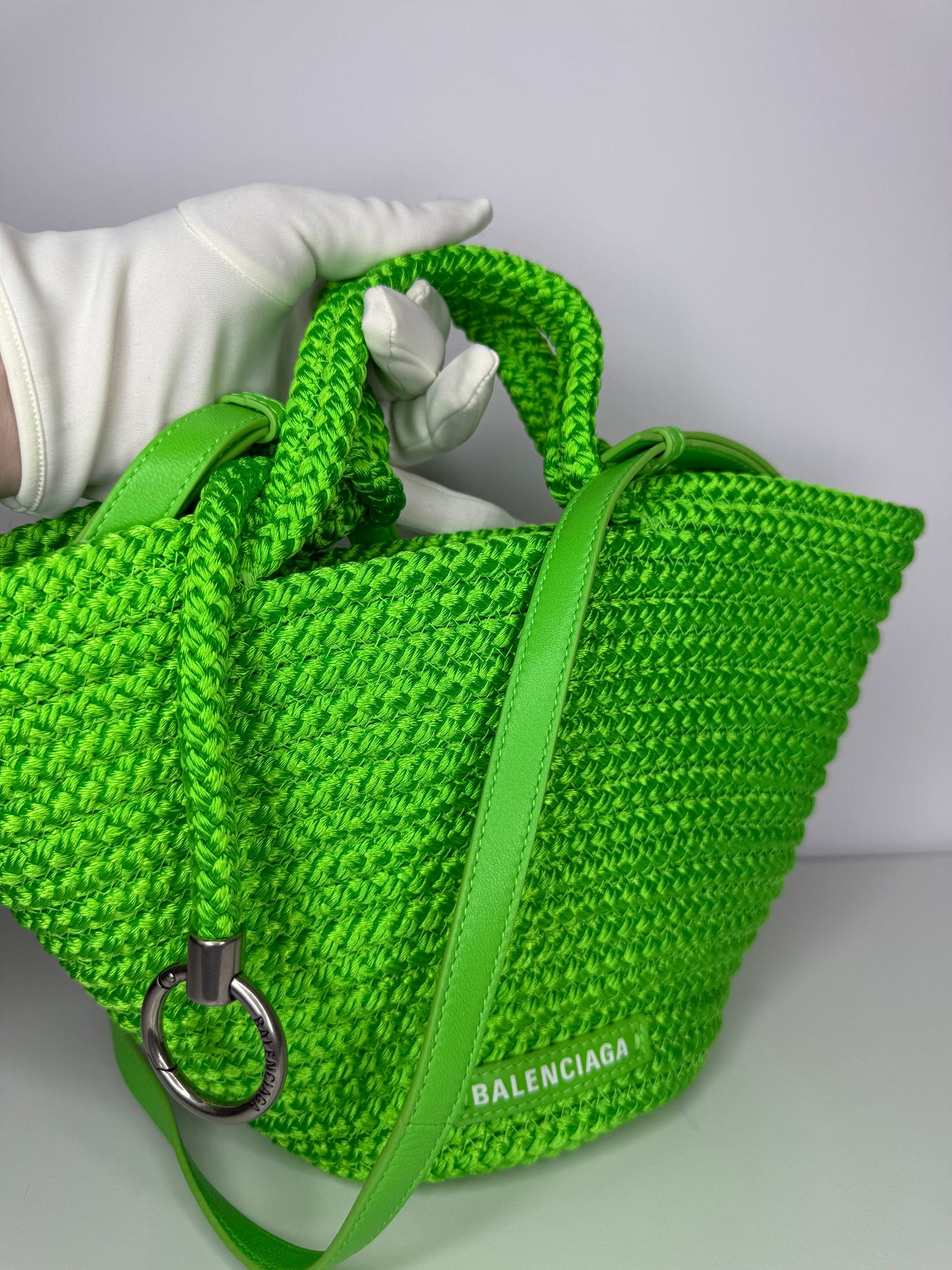 Balenciaga Small Ibiza Woven Nylon Basket Bag Green