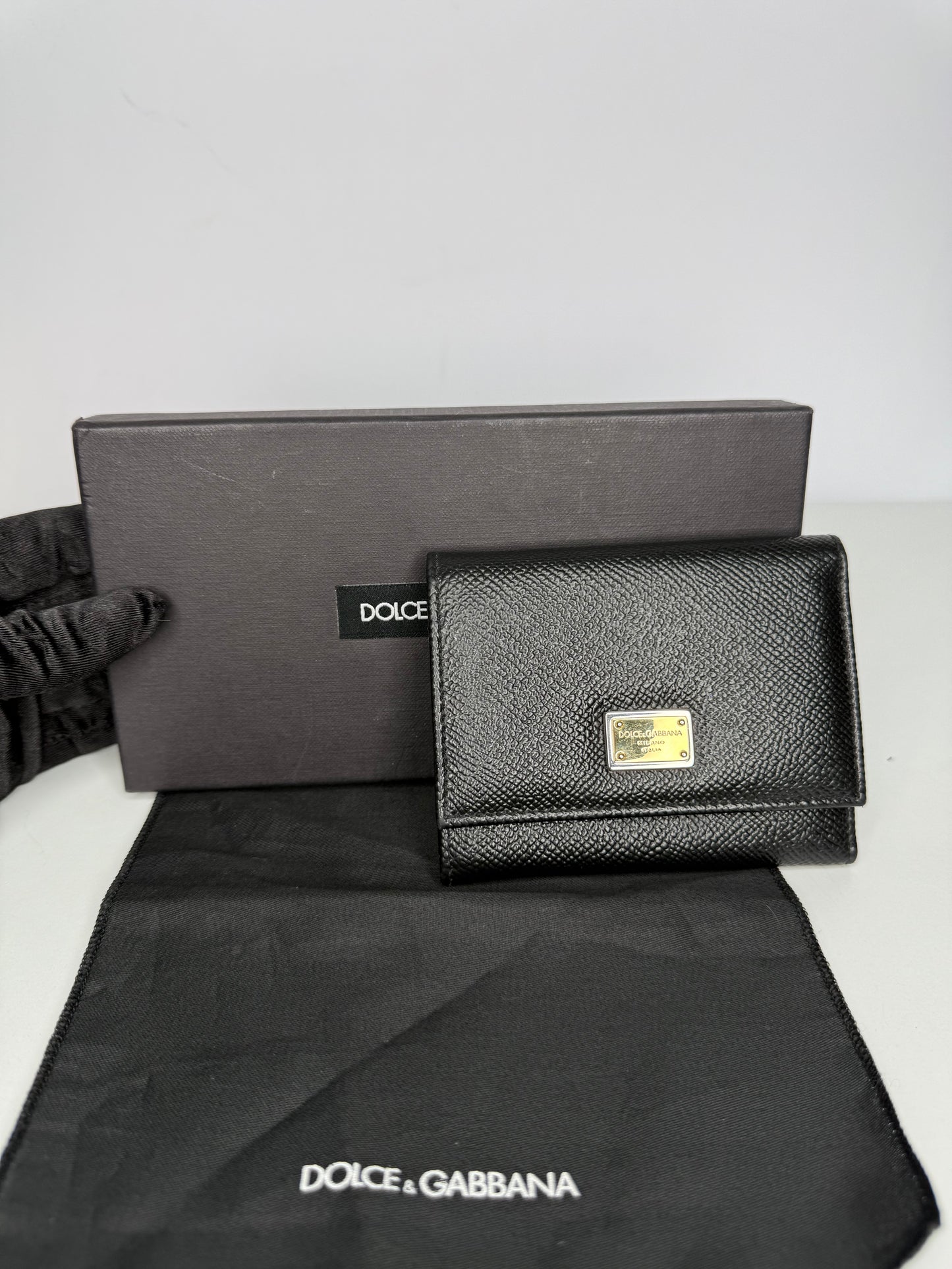 Dolce Gabbana Black Leather Trifold Wallet