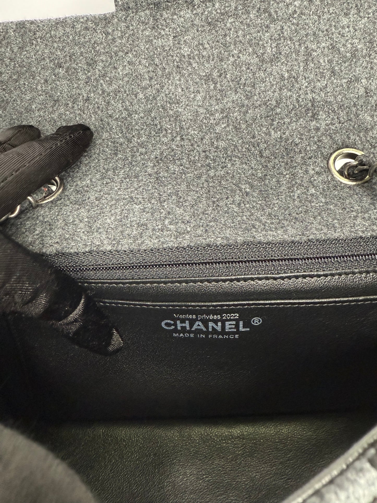 Chanel Black/Grey Felt/Velvet and Strass Mini Flap Ruthenium Hardware