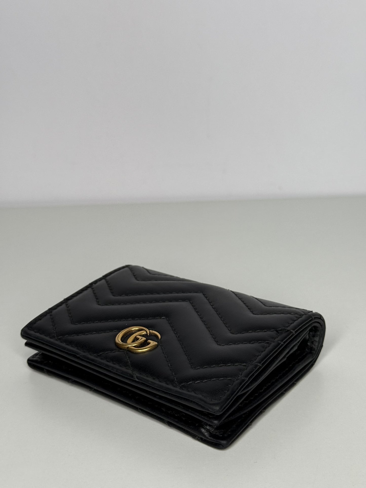 Gucci GG Marmont Black Calfskin Matelasse Card Case Wallet