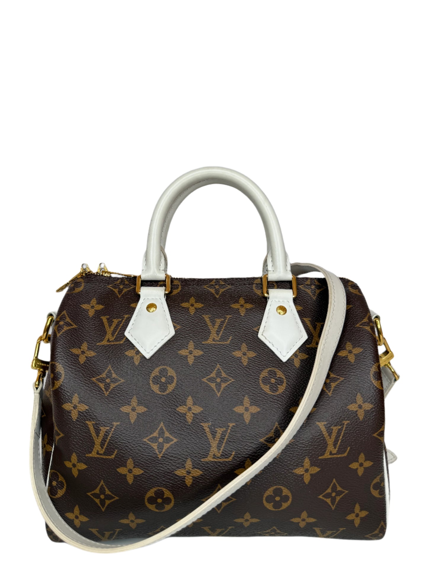 Louis Vuitton Speedy Bandoulière 25 Monogram Canvas with White-Leather Trim