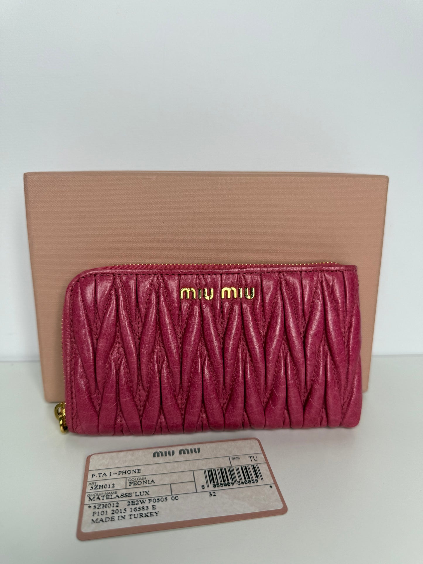 Miu Miu Zip Around Peonia Matelasse Leather Wallet