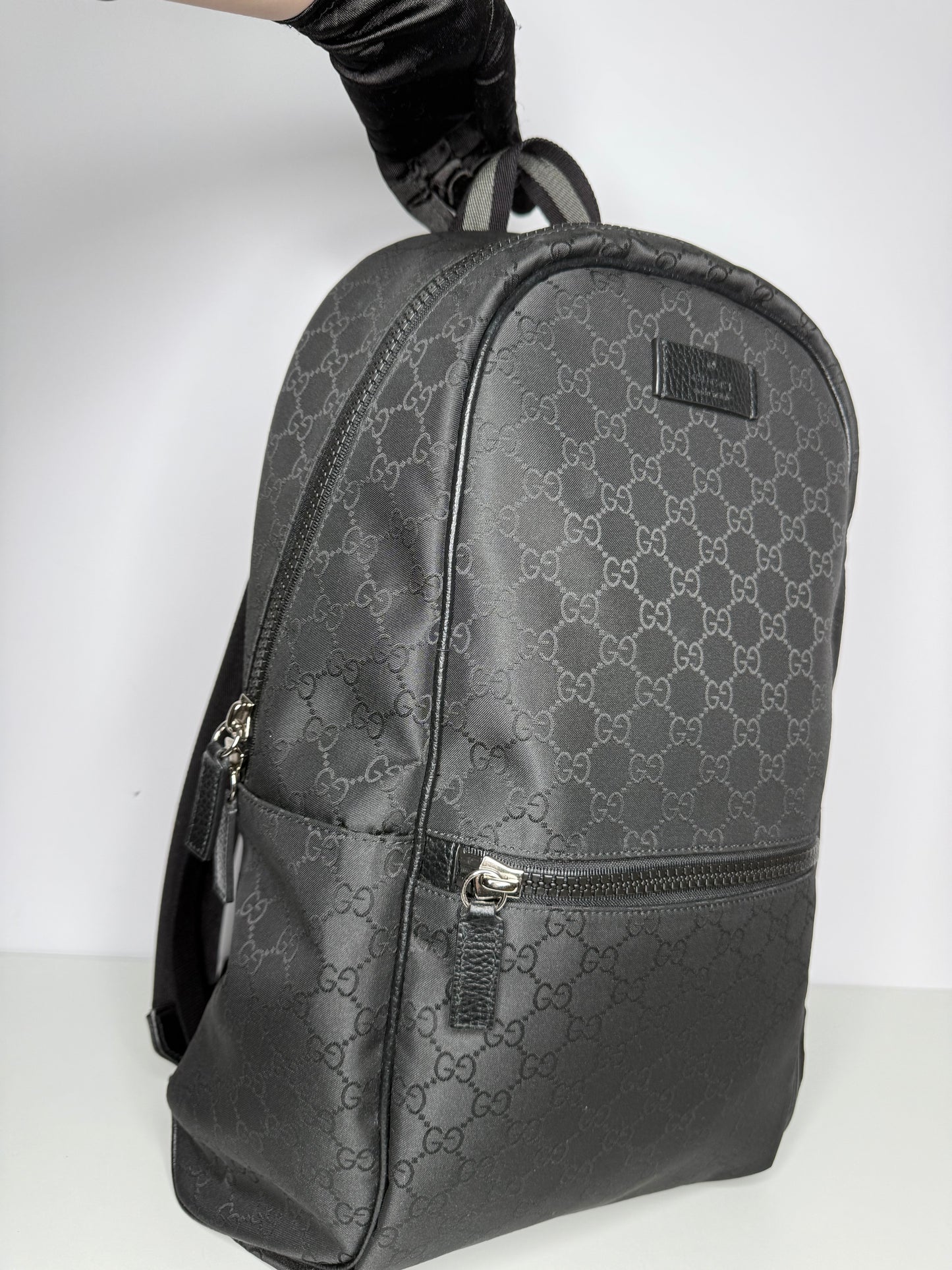 Gucci Black GG Nylon and Leather Rucksack Backpack