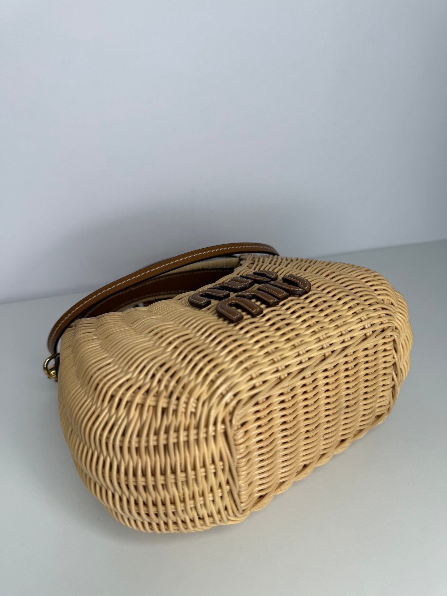 Miu Miu Wander Wicker Hobo Bag Tan/Caramel