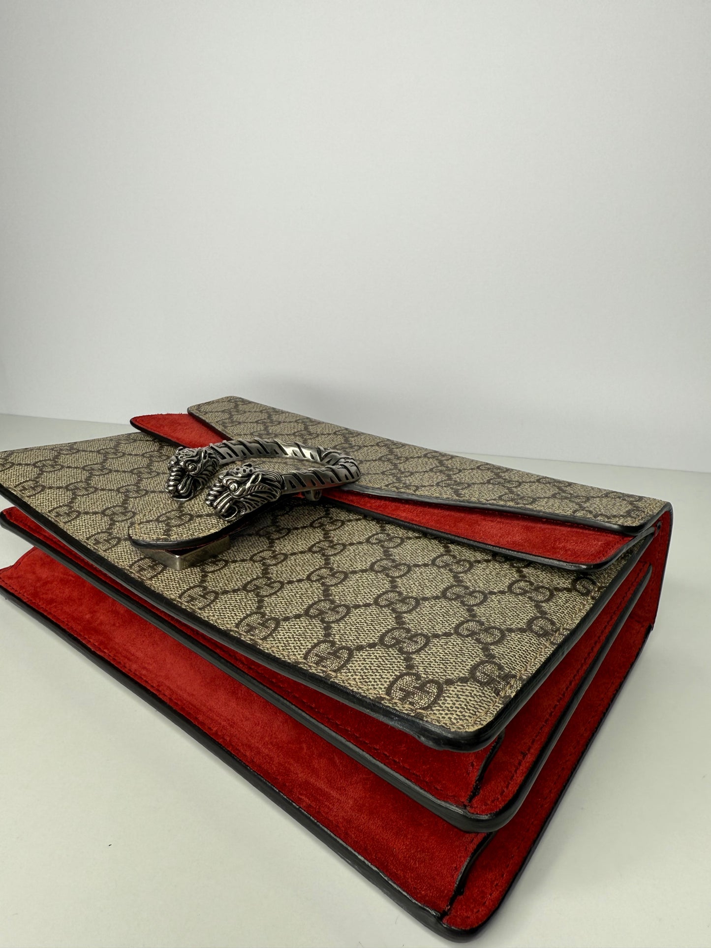 Gucci Dionysus GG Supreme Canvas and Red Suede Small Shoulder Bag