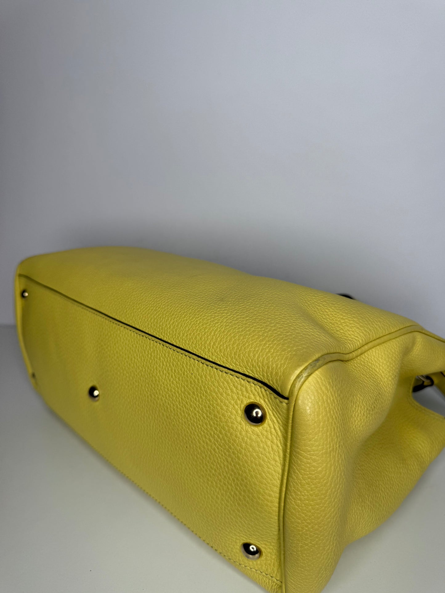 Gucci Yellow Leather Bamboo Top Handle Shopper Tote