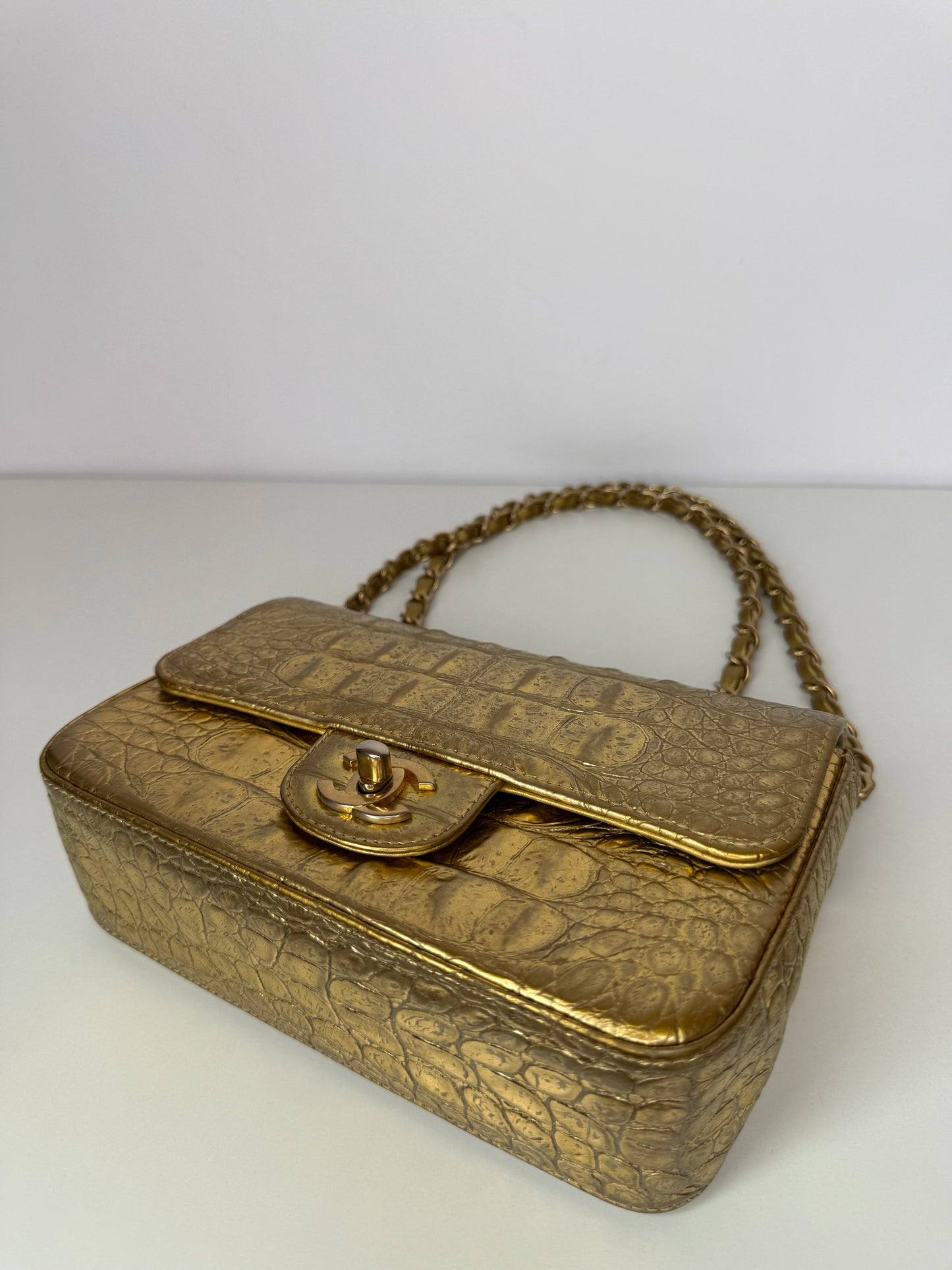 Chanel Classic Crocodile Embossed Metallic Calfskin Single Flap Bag