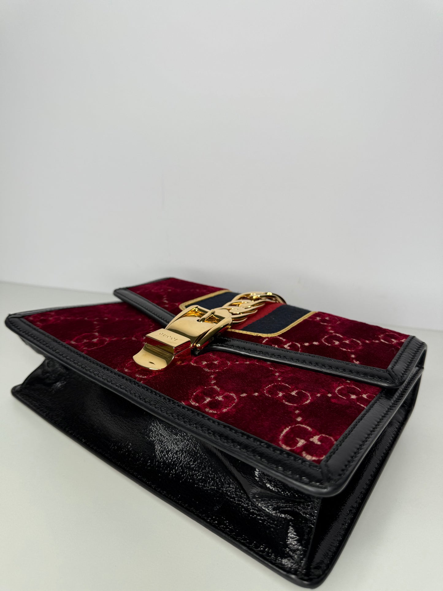 Gucci GG Velvet Small Sylvie Shoulder Bag Burgundy