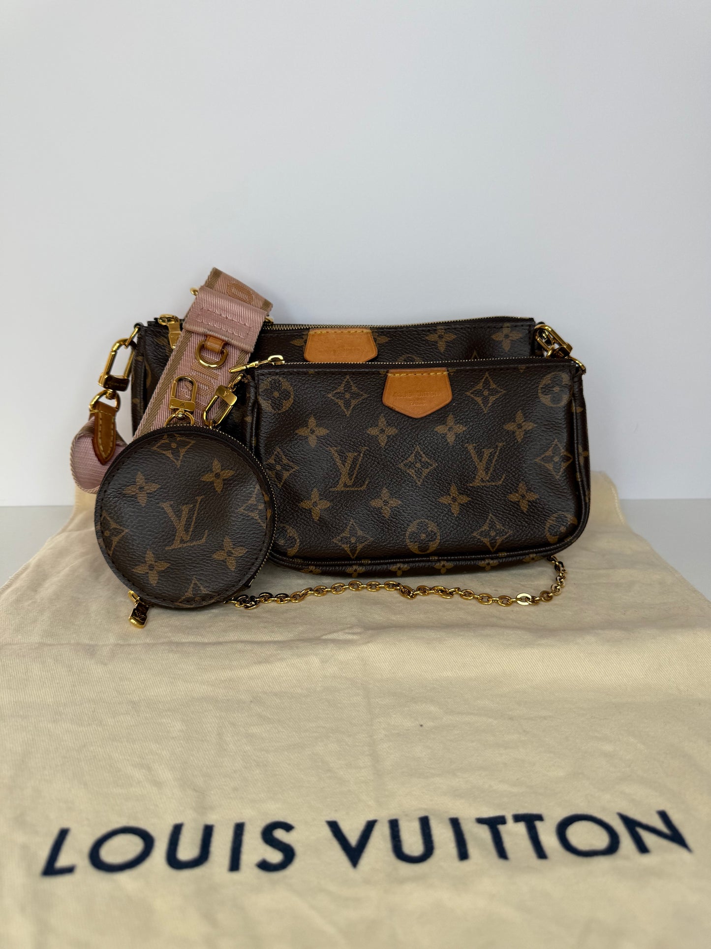 Louis Vuitton Multi Pochette Accessoires Rose Klair Strap Monogram Canvas