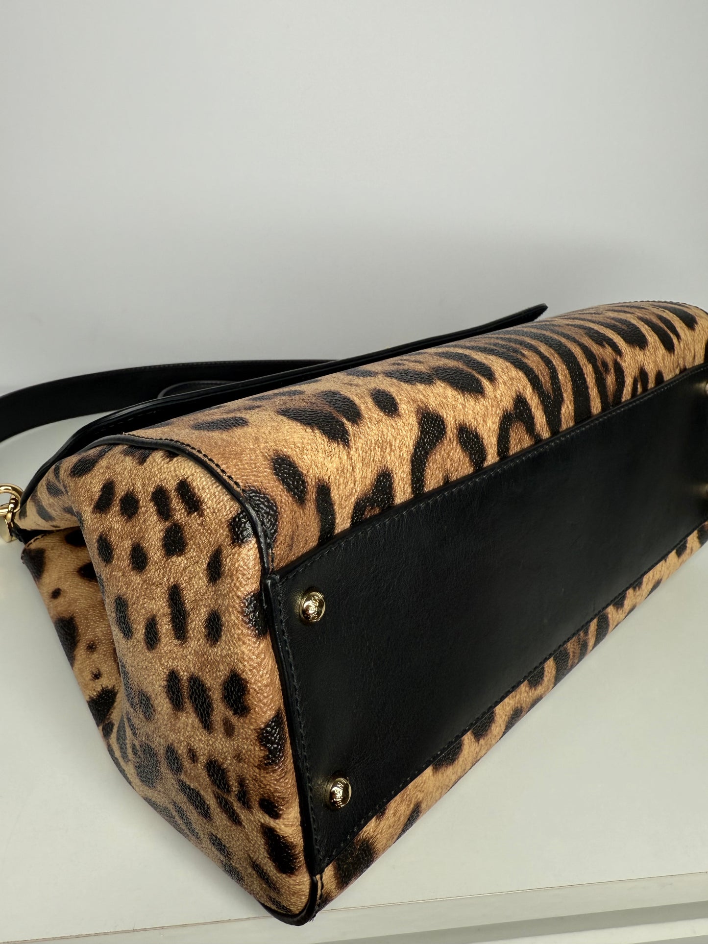 Dolce Gabbana Leopard Print Large Miss Sicily Top Handle Bag