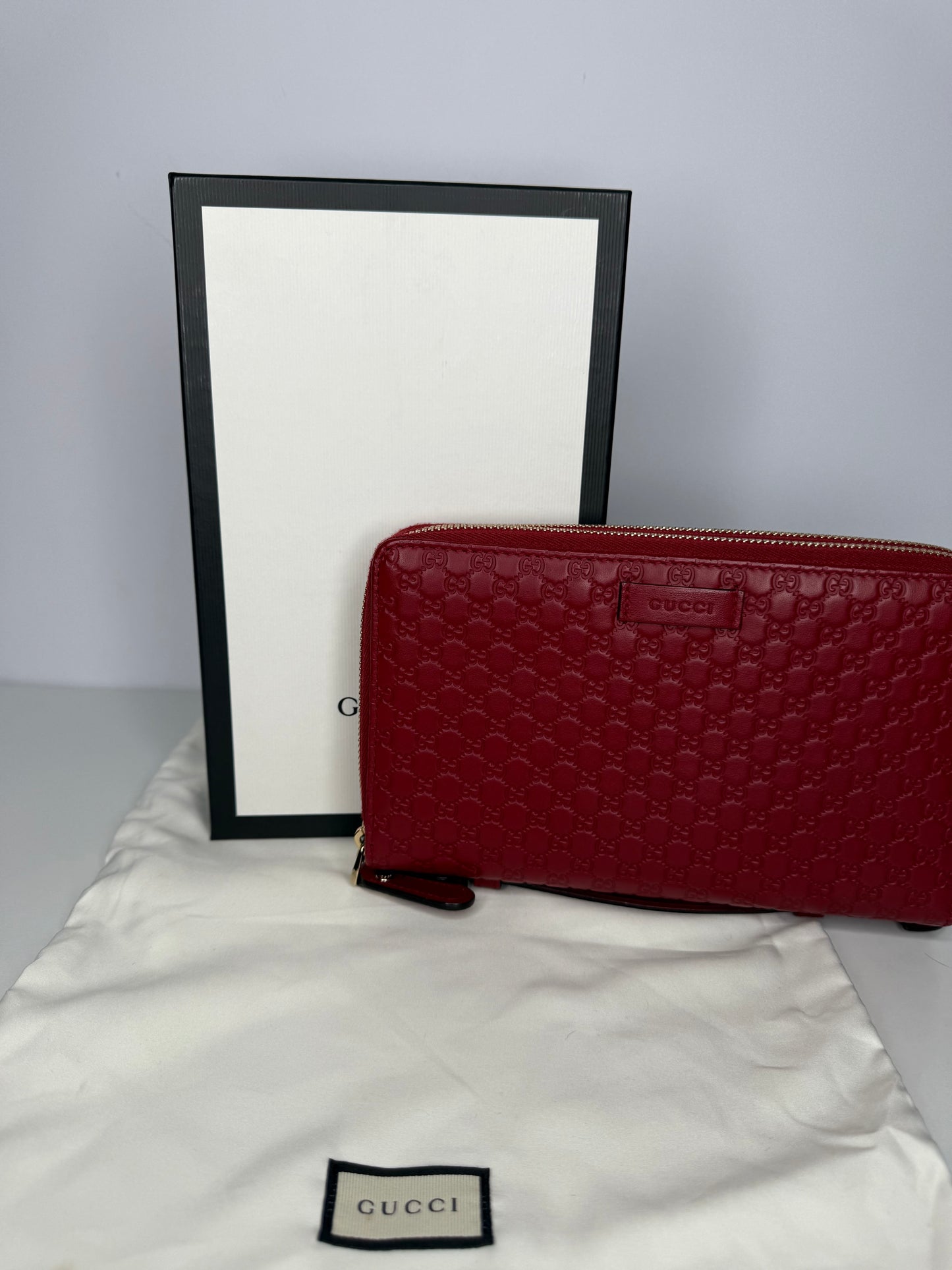 Gucci Burgundy Microguccissima Zip Around Travel Wallet