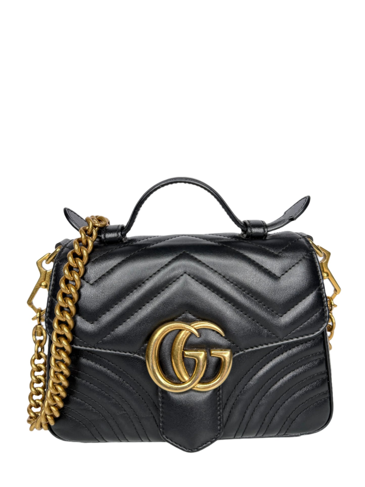 Gucci Mini GG Marmont Top Handle Black Calfskin Matelasse