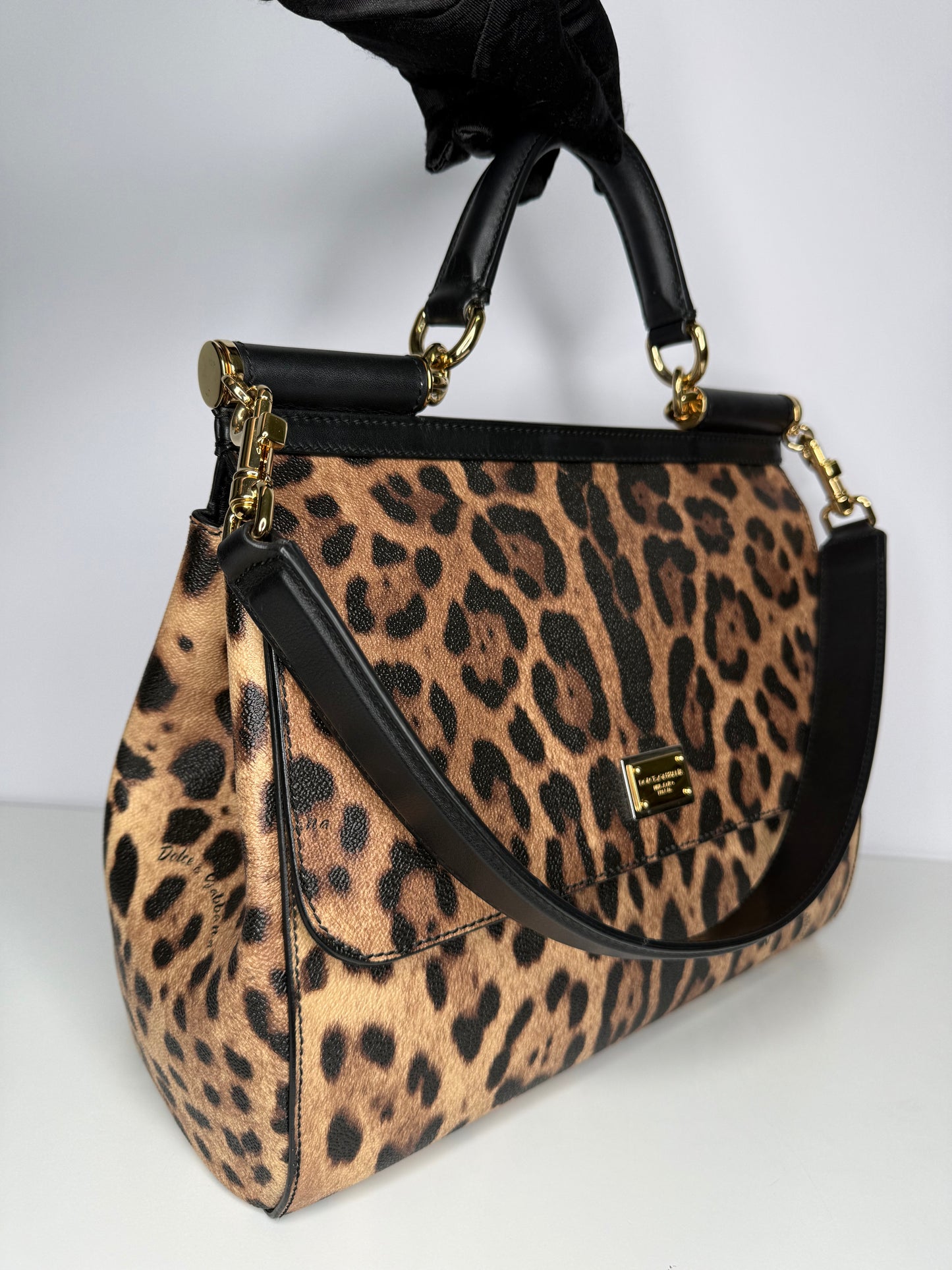 Dolce Gabbana Leopard Print Large Miss Sicily Top Handle Bag