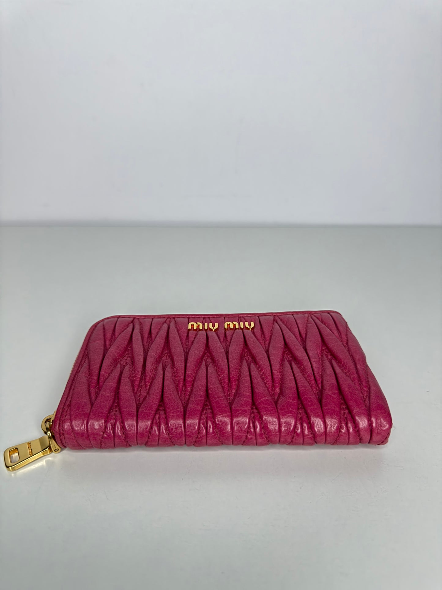 Miu Miu Zip Around Peonia Matelasse Leather Wallet