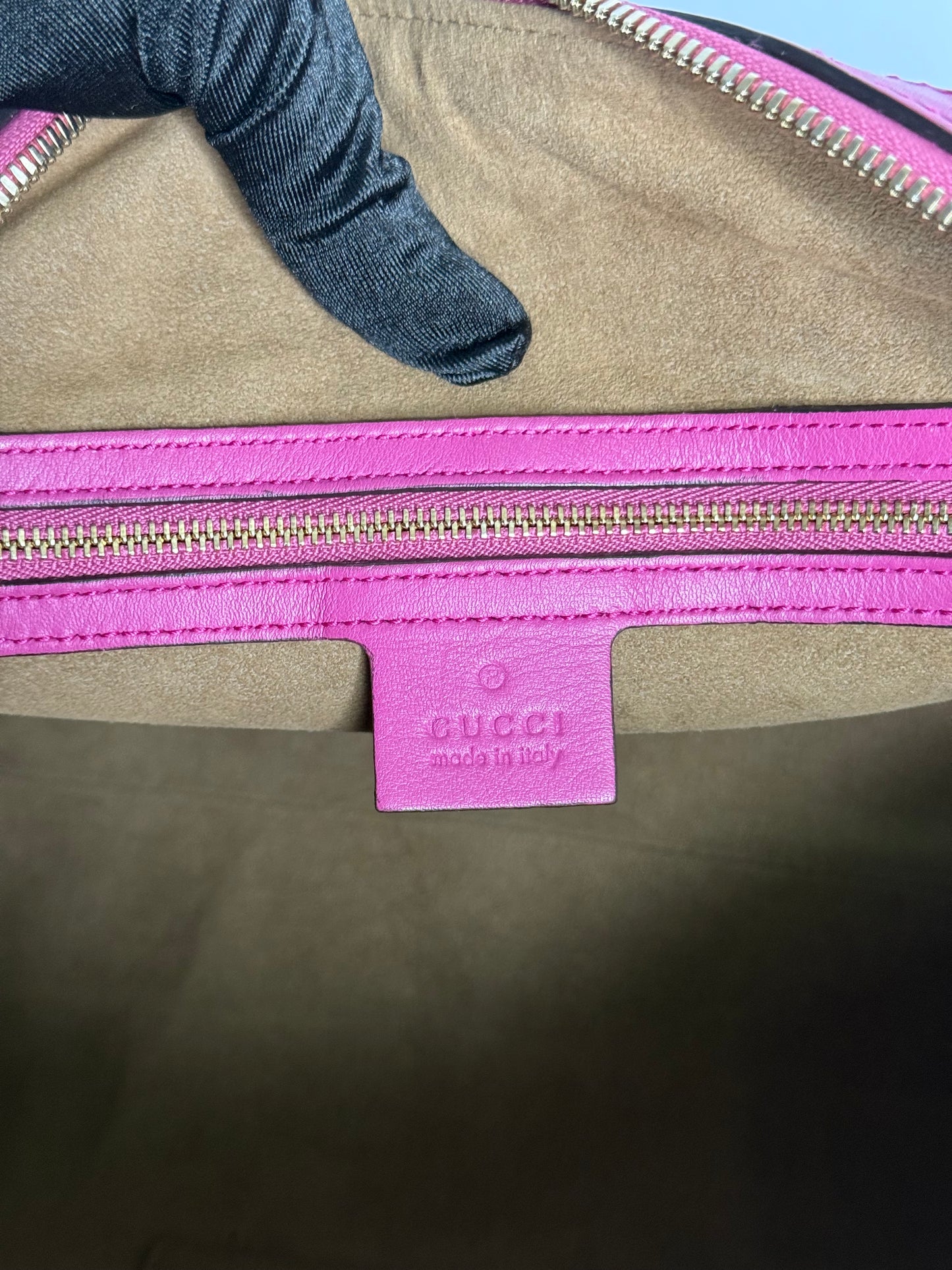 Gucci Red/Pink GG Supreme Coated Canvas Pink Top Handle Medium Boston Bag